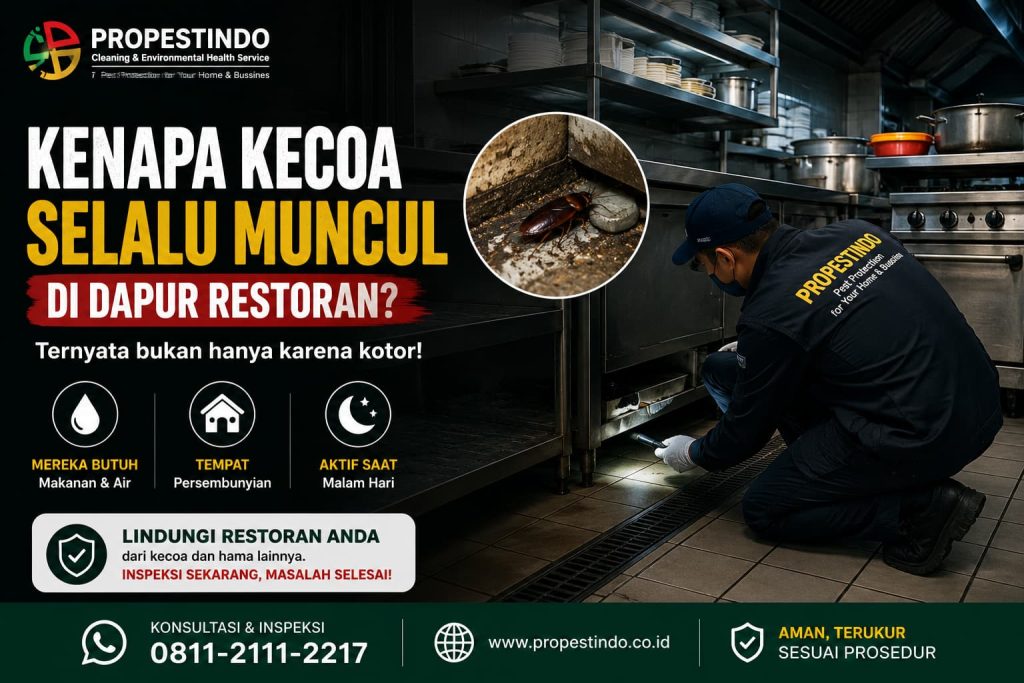 Teknisi Propestindo melakukan pengendalian kecoa di dapur resto