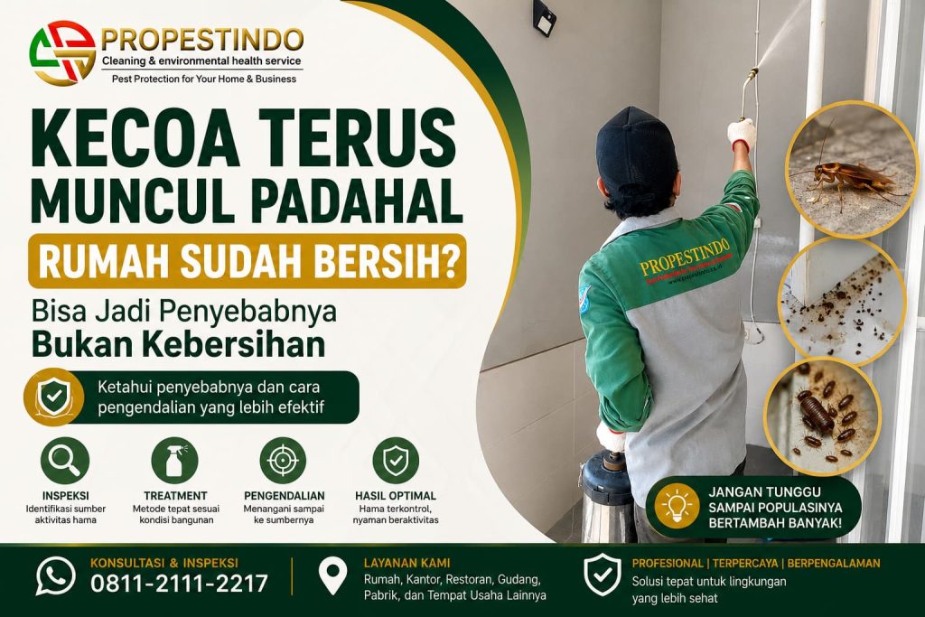 Kecoa di dapur rumah sebagai tanda adanya aktivitas hama yang memerlukan inspeksi dan pengendalian pest control.