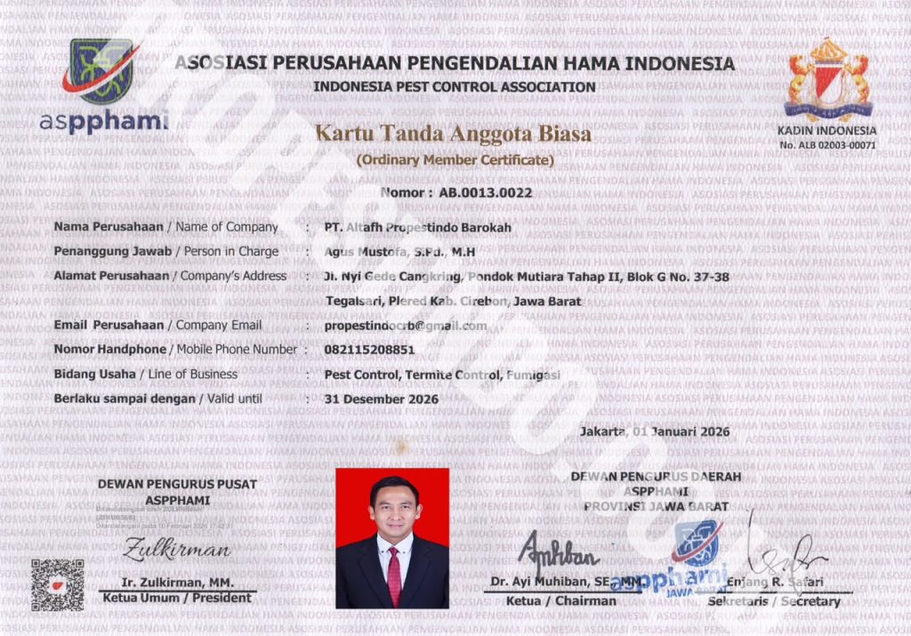 Sertifikat Anggota Resmi ASPPHAMI PT Altafh Propestindo Barokah Cirebon