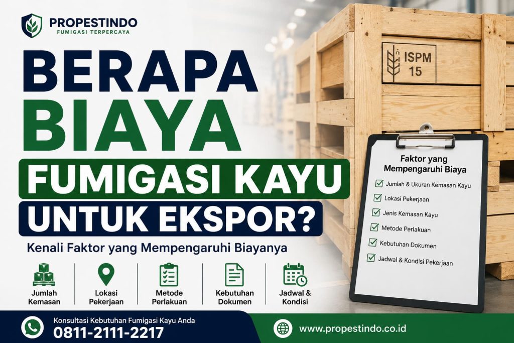 Ilustrasi faktor yang memengaruhi biaya fumigasi kayu untuk ekspor sesuai standar ISPM 15.