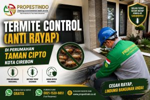 Teknisi Propestindo melakukan treatment termite control (anti rayap) menggunakan metode drill & injection pada rumah tinggal di Perumahan Taman Cipto Kota Cirebon.