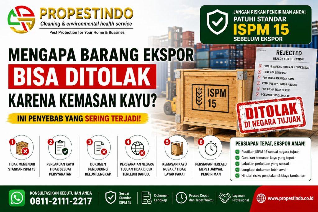 Ilustrasi penyebab barang ekspor dapat mengalami penolakan akibat kemasan kayu yang belum memenuhi standar ISPM 15.