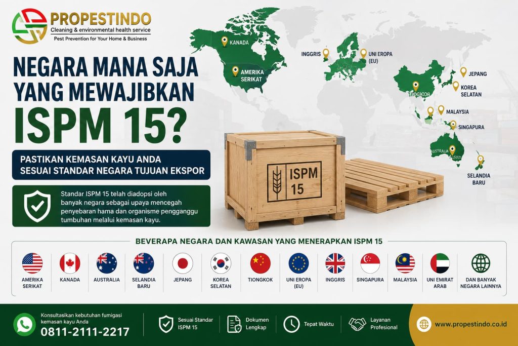 Daftar negara yang menerapkan standar ISPM 15 untuk kemasan kayu dalam perdagangan internasional.