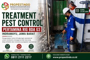 Teknisi melakukan treatment pest control di Pertamina RIG BDA G3 Indramayu Jawa Barat
