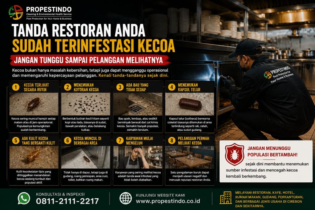 Ilustrasi tanda-tanda infestasi kecoa di dapur restoran yang perlu segera ditangani.