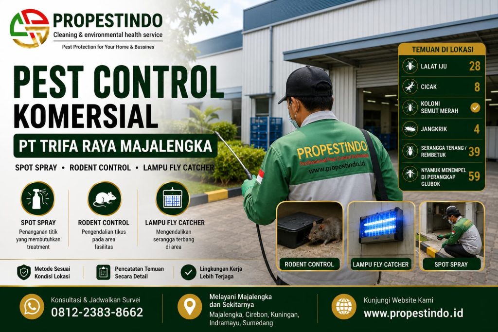 Teknisi Propestindo melakukan treatment pest control di PT Trifa Raya, Majalengka.