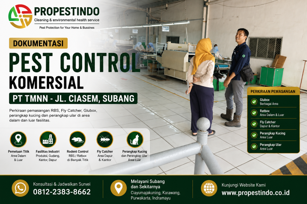 Rencana pemasangan perangkat pest control di area dalam dan luar PT TMNN, Jl. Ciasem, Subang.