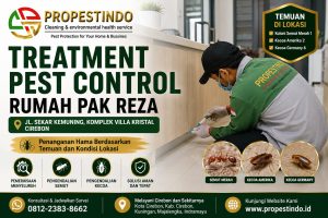 Teknisi Propestindo melakukan treatment pest control di rumah Pak Reza, Komplek Villa Kristal, Cirebon.