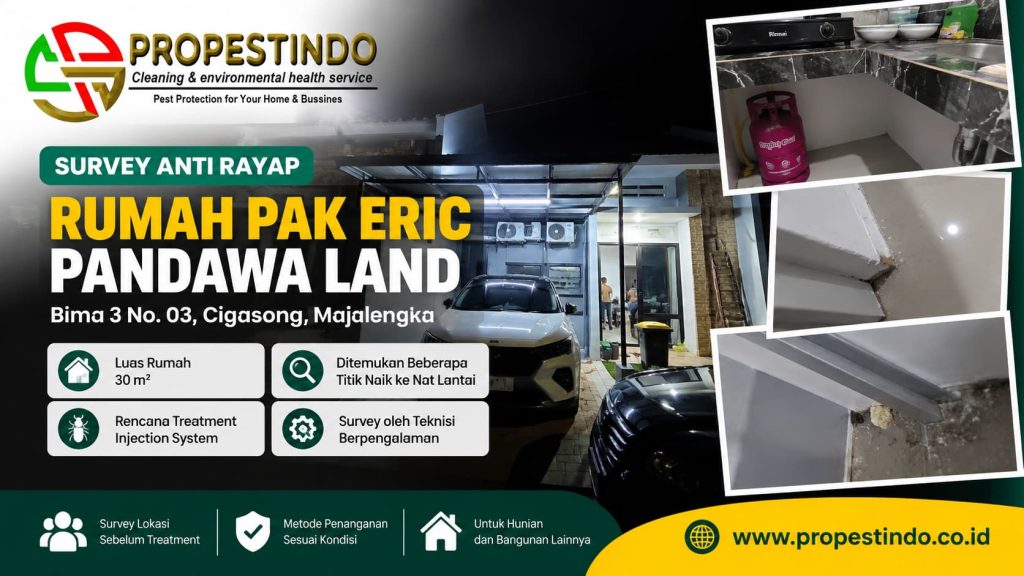 Survey anti rayap rumah Pak Eric di Pandawa Land Cigasong Majalengka oleh tim Propestindo