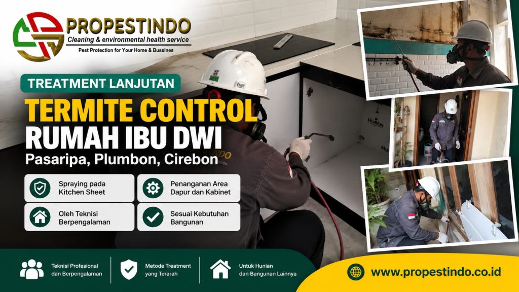 Termite control rumah Ibu Dwi di Plumbon Cirebon oleh tim Propestindo