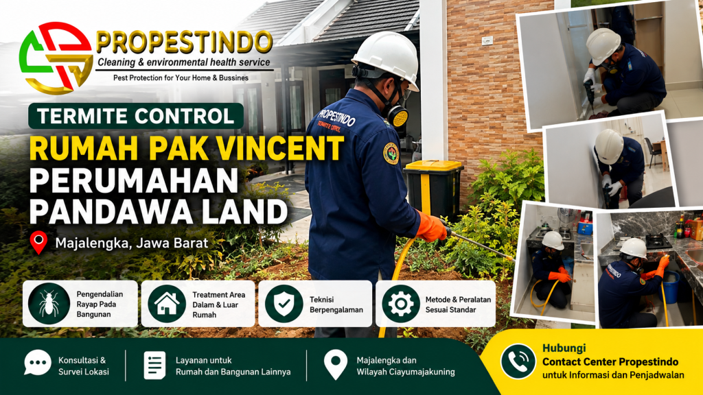 Termite control rumah Pak Vincent di Perumahan Pandawa Land Majalengka oleh Propestindo